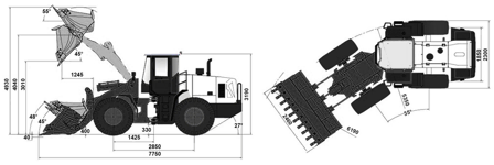 Параметрическая схема фронтального погрузчика ПРОФЕССИОНАЛ PB30